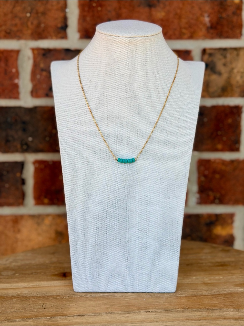Gold Turquoise Glass Bar Necklace
